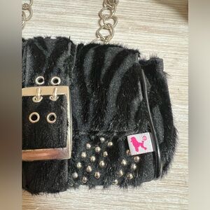 Poodlebag Germany Small Belt Bag Clip Purse Feels Like Fur Black Studded